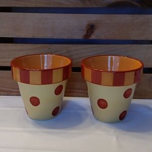 Southern Living Gail Pittman Stripes/Polka Dots 4.25" Planters(2) - Super Cute!